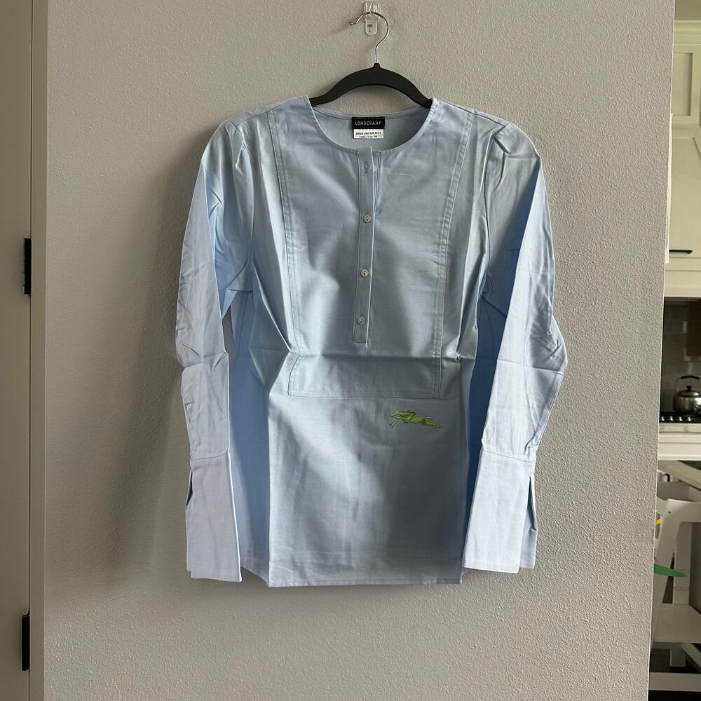 longchamp blue Embroidered Blouse Size 34 NEW